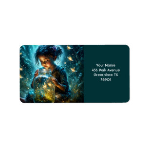Fantasy Cute Girl Burk Fireflies Adressetikett
