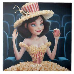 Fantasy Cute Girl Cinema Popcorn Kakelplatta