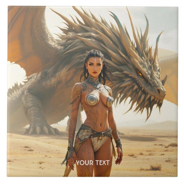 Fantasy Cute Girl Dragon Desert Kakelplatta (Framsidan)