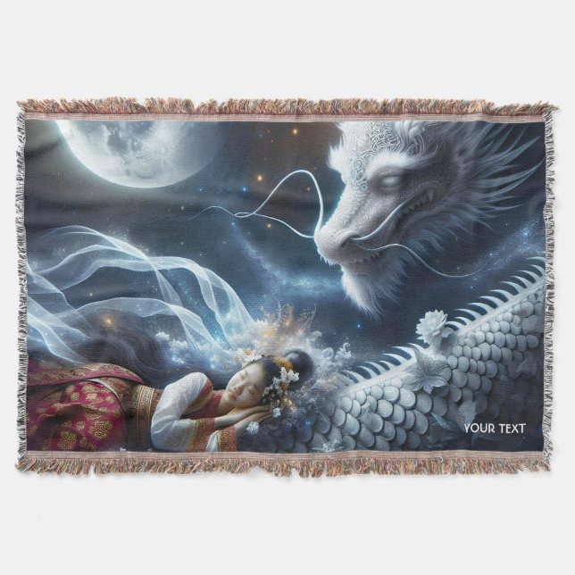 Fantasy Cute Girl Dragon Måne Filt (Framsidan)