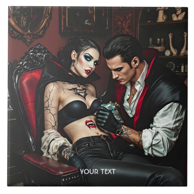 Fantasy Cute Girl Man Tattoo Kakelplatta (Framsidan)