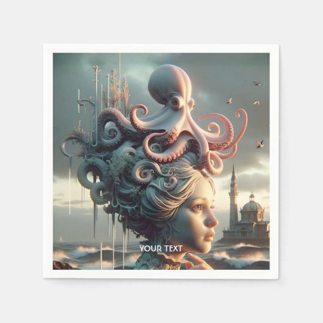 Fantasy Cute Girl Octopus Sea Pappersservett (Framsidan)
