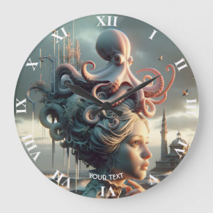 Fantasy Cute Girl Octopus Sea Stor Klocka