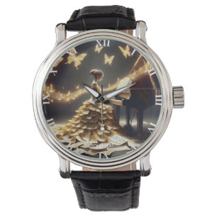 Fantasy Cute Girl spelar Piano Armbandsur