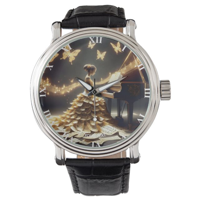 Fantasy Cute Girl spelar Piano Armbandsur (Framsida)