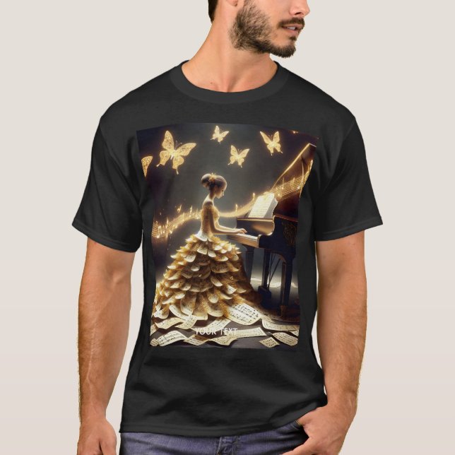 Fantasy Cute Girl spelar Piano T Shirt (Framsida)