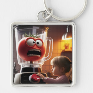 Fantasy Cute Girl Tomato Blender Fyrkantig Silverfärgad Nyckelring