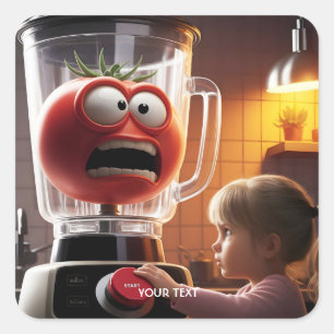 Fantasy Cute Girl Tomato Blender Fyrkantigt Klistermärke
