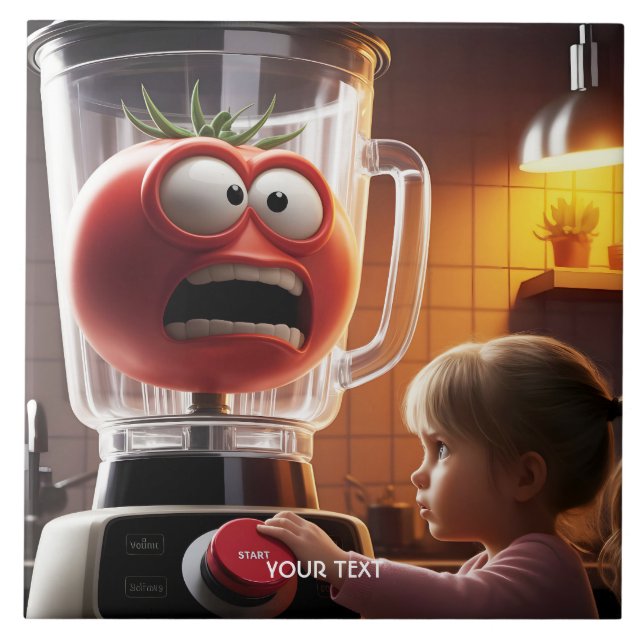 Fantasy Cute Girl Tomato Blender Kakelplatta (Framsidan)