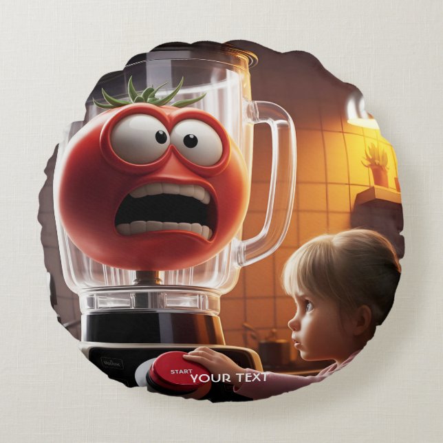 Fantasy Cute Girl Tomato Blender Rund Kudde (Framsidan)
