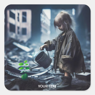 Fantasy Cute Girl Vatten Plant Fyrkantigt Klistermärke
