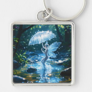Fantasy Cute Girl Vatten Umbrella Fyrkantig Silverfärgad Nyckelring