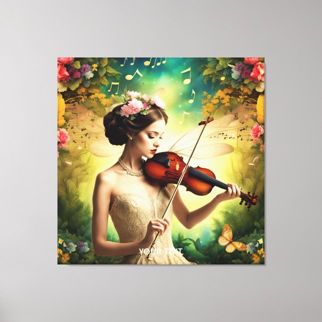 Fantasy Cute Girl Violin Flowers Canvastryck (Framsida)
