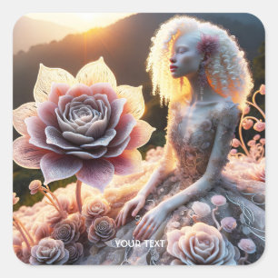 Fantasy Cute Girl White Flower Fyrkantigt Klistermärke