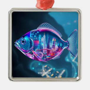 Fantasy Cute Glass Fish City Julgransprydnad Metall