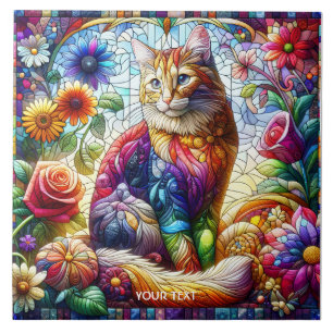 Fantasy Cute Glass Quilted Cat Kakelplatta