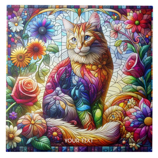 Fantasy Cute Glass Quilted Cat Kakelplatta (Framsidan)