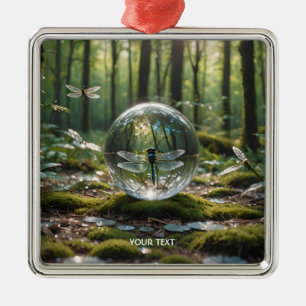 Fantasy Cute Glass Sphere Dragonfly Julgransprydnad Metall