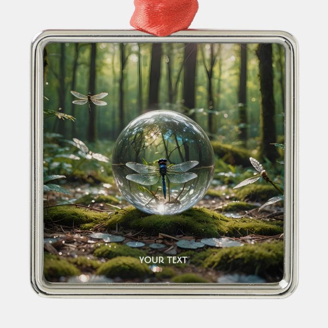 Fantasy Cute Glass Sphere Dragonfly Julgransprydnad Metall (Framsidan)