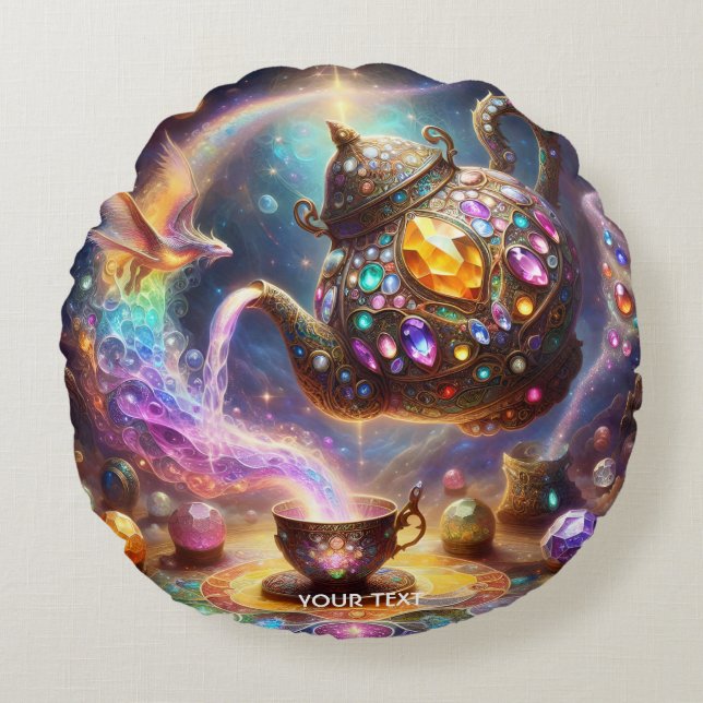 Fantasy Cute Glass Tea Kettle Rund Kudde (Framsidan)