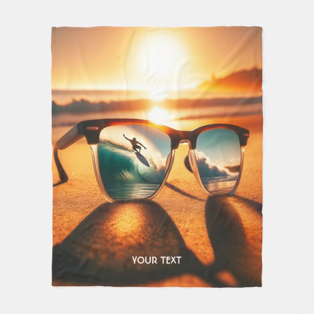 Fantasy Cute Glasses Sunset Beach Fleecefilt (Framsidan)