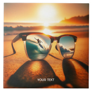 Fantasy Cute Glasses Sunset Beach Kakelplatta