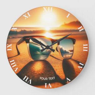 Fantasy Cute Glasses Sunset Beach Stor Klocka