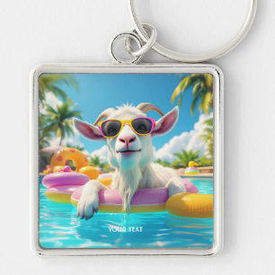 Fantasy Cute Goat Flyter Glass Fyrkantig Silverfärgad Nyckelring