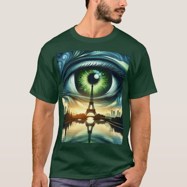 Fantasy Cute Grönt Ögon Paris T Shirt (Framsida)