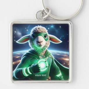 Fantasy Cute Grönt Toppen Lamb Fyrkantig Silverfärgad Nyckelring