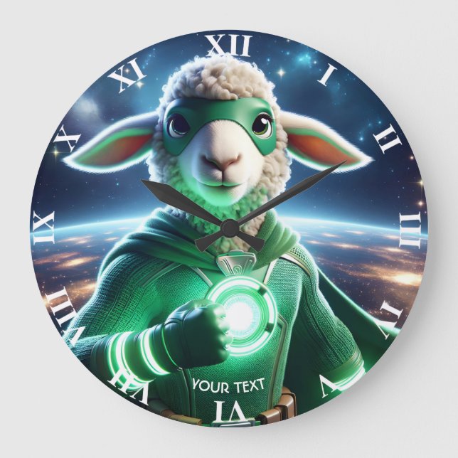 Fantasy Cute Grönt Toppen Lamb Stor Klocka (Framsida)