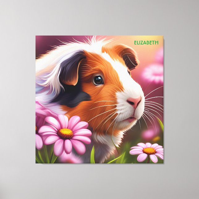 Fantasy Cute Guinea Gris Flowers Canvastryck (Framsida)