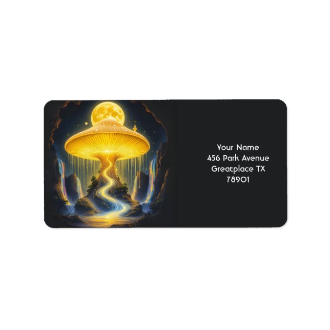 Fantasy Cute Gult Ancient Mushroom Adressetikett (Framsidan)