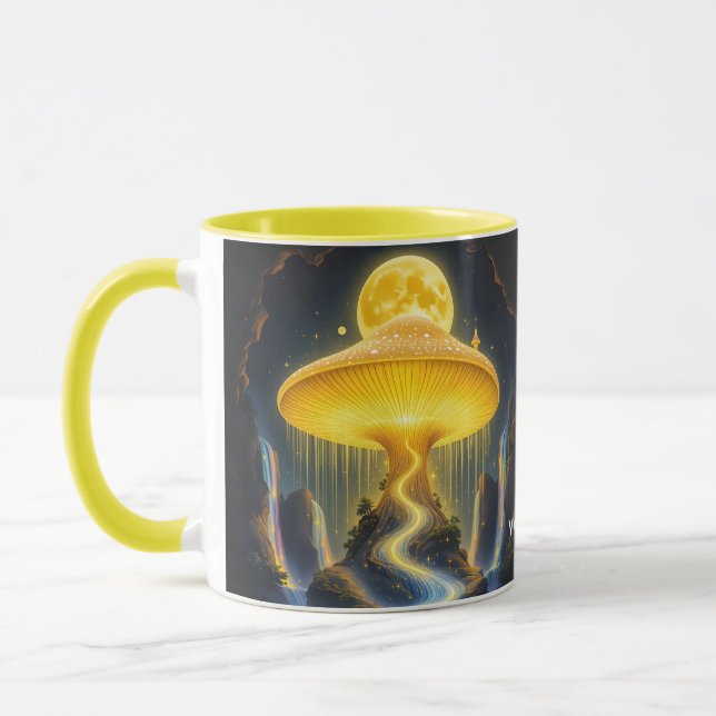 Fantasy Cute Gult Ancient Mushroom Mugg (Vänster)