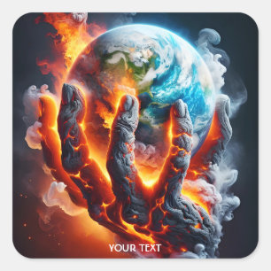 Fantasy Cute Hand Earth Lava Fyrkantigt Klistermärke