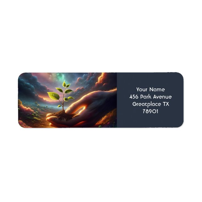 Fantasy Cute Hand Plant Soil Returadress Etikett (Framsidan)