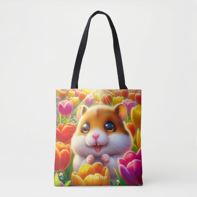 Fantasy Cute Happy Hamster Tulips Tygkasse (Framsida)