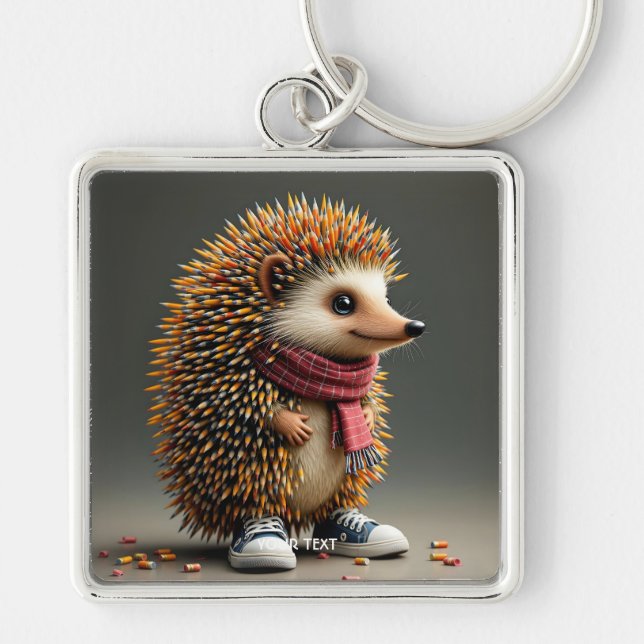 Fantasy Cute Hedgehog Vassa Nål Fyrkantig Silverfärgad Nyckelring (Framsidan)