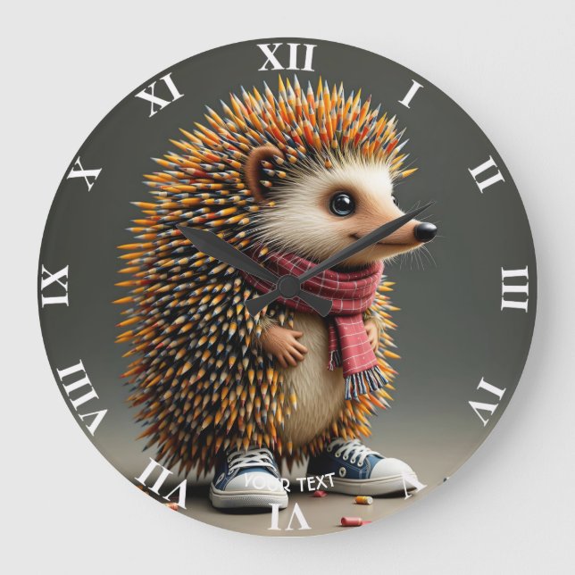 Fantasy Cute Hedgehog Vassa Nål Stor Klocka (Framsida)