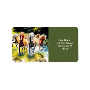 Fantasy Cute Herd Vild Horses Adressetikett