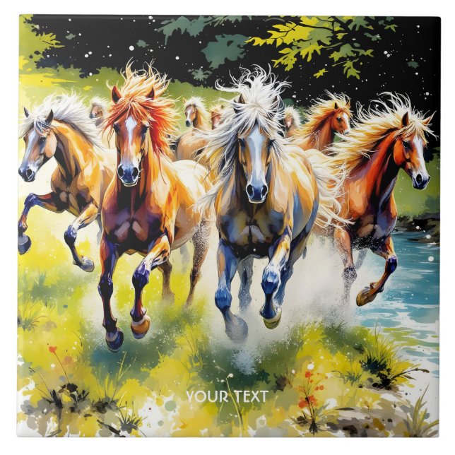 Fantasy Cute Herd Vild Horses Kakelplatta (Framsidan)