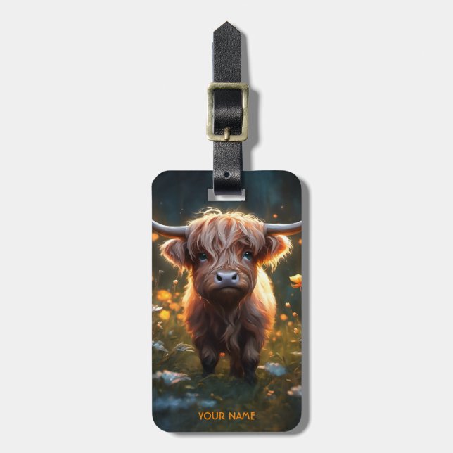 Fantasy Cute Highland Baby Cow Bagagebricka (Vertikal Framsida)