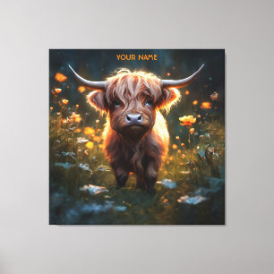 Fantasy Cute Highland Baby Cow Canvastryck