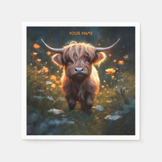 Fantasy Cute Highland Baby Cow Pappersservett (Framsidan)