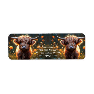Fantasy Cute Highland Baby Cow Returadress Etikett