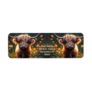 Fantasy Cute Highland Baby Cow Returadress Etikett
