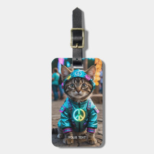 Fantasy Cute Hippie Cat Festival Bagagebricka