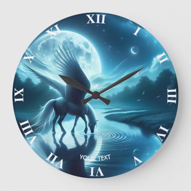 Fantasy Cute Horse Vingar Måne Stor Klocka (Framsida)