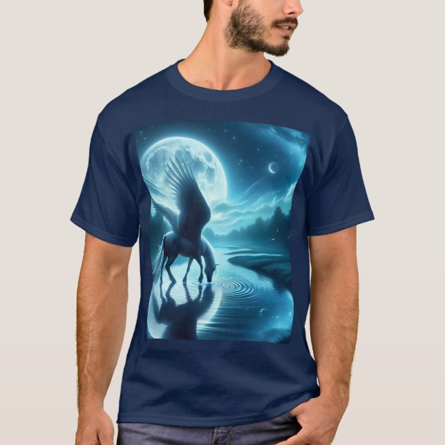 Fantasy Cute Horse Vingar Måne T Shirt (Framsida)