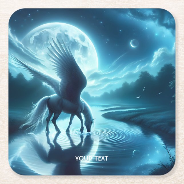Fantasy Cute Horse Vingar Måne Underlägg Papper Kvadrat (Framsidan)